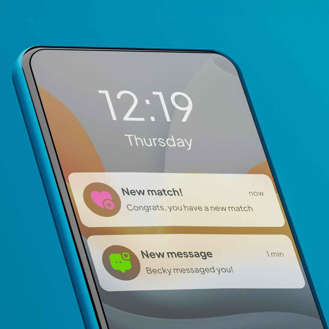 Dating app notifications for a new match and message on a smartphone, symbolizing modern hookups and online dating tips from the Happy Lube Swipe Right blog.
