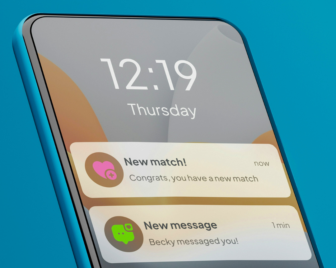 Dating app notifications for a new match and message on a smartphone, symbolizing modern hookups and online dating tips from the Happy Lube Swipe Right blog.